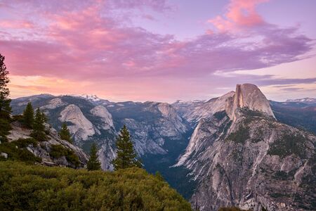 Yosemite National Park Valley summer sunset landscape view from Glacier Point. California, USA.の写真素材