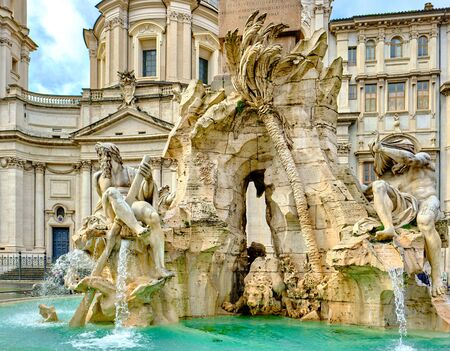 Fountain at Piazza Navona in Rome, Italyの写真素材