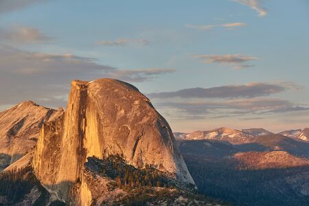 Half Dome rock formation close-up in Yosemite National Park summer sunset view from Glacier Point. California, USA.の写真素材