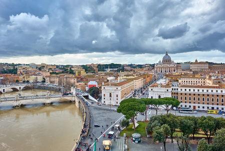 St. Peter's cathedral in Vatican view from Castle of the Holy Angel (Castel Sant'Angelo) in Rome, Italyのeditorial素材