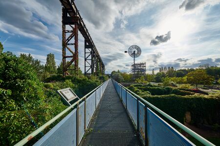 Abandoned Industrial factory in Duisburg, Germany. Public park Landschaftspark, landmark and tourist attraction.の写真素材
