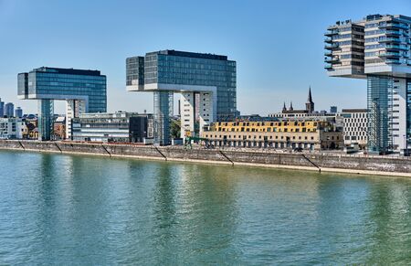 Cologne cityscape. Kranhaus building complex with crane house on riverside of Rhein in Cologne, Germany. の写真素材
