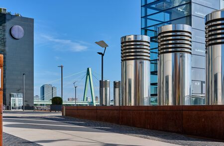 Cologne cityscape. Kranhaus building complex with crane house on riverside of Rhein in Cologne, Germany.の写真素材