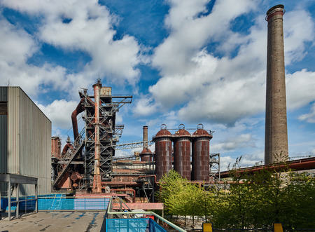 Industrial factory in Duisburg, Germany. Public park Landschaftspark, landmark and tourist attraction.のeditorial素材