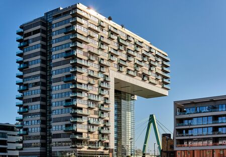 Cologne cityscape. Kranhaus building complex with crane house on riverside of Rhein in Cologne, Germany.の写真素材