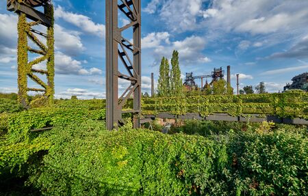 Abandoned Industrial factory in Duisburg, Germany. Public park Landschaftspark, landmark and tourist attraction.の写真素材