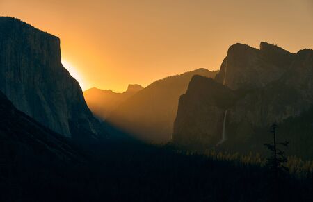 Yosemite National Park Valley at sunrise landscape from Tunnel View. California, USA.の写真素材