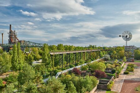 Abandoned Industrial factory in Duisburg, Germany. Public park Landschaftspark, landmark and tourist attraction.の写真素材