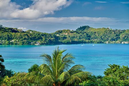 Overlook of Seychelles bay at Mahe islandの写真素材