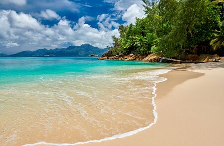 Beautiful beach Anse Soleil at Seychelles, Maheの写真素材