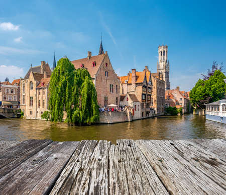 Bruges (Brugge) cityscape with water canal, Flanders, Belgiumの写真素材