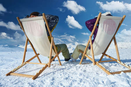 Couple at mountains in winter, Meribel, Alps, Franceの写真素材