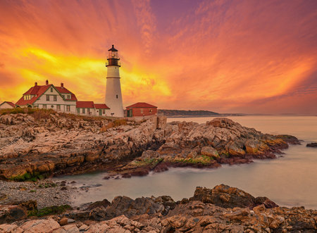 Portland Head Lighthouse at Cape Elizabeth, Maine, USA.のeditorial素材