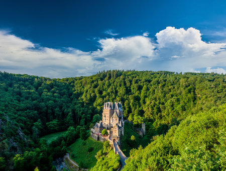 Burg Eltz castle in Rhineland-Palatinate state, Germany. Construction started	prior to 1157.のeditorial素材