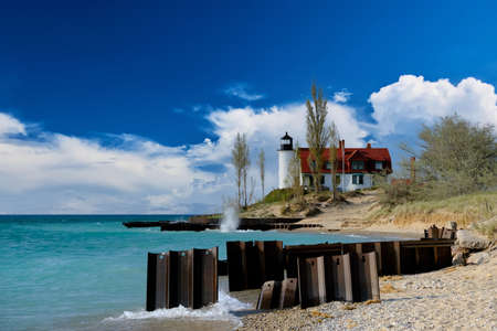 Point Betsie Lighthouse, built in 1858, Lake Michigan, MI, USAの写真素材