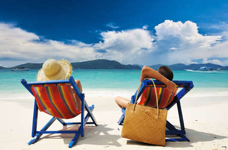 Couple on a tropical beachの写真素材