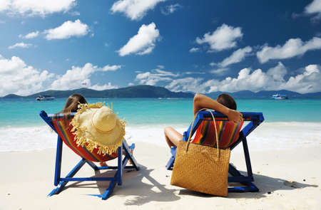 Couple on a tropical beachの写真素材
