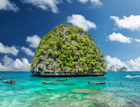 Beautiful uninhabited rocky island in Thailandの写真素材
