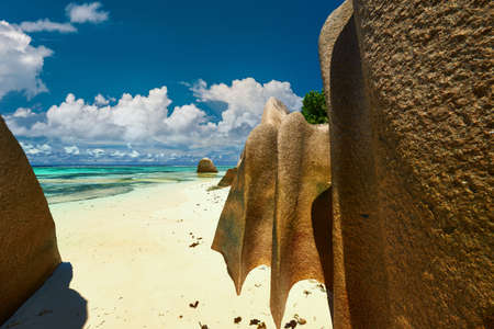 Beautiful beach at Seychelles, La Digue, Anse Source d'Argentの写真素材