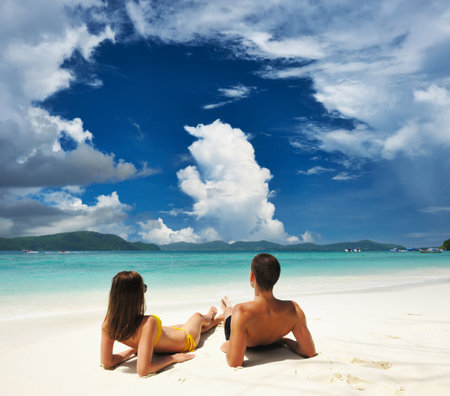 Couple on a tropical beachの写真素材
