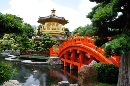 Golden pavilion in Chinese gardenのeditorial素材