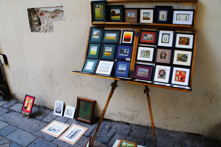 Street art painting frames shop in Bratislava, Salovak Republicのeditorial素材