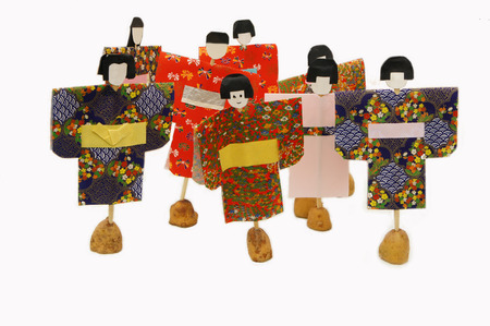 Origami on colored handpapersの写真素材