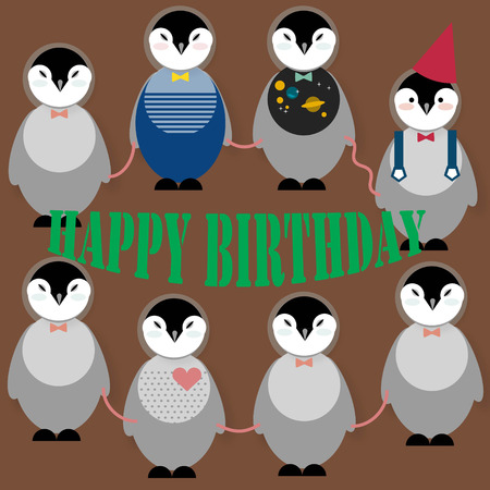 Penguins in Birthday Party - Illustrationの写真素材