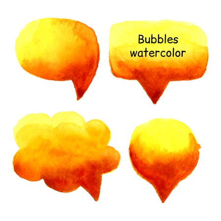 Speak bubbles red, yellow and orange watercolor icons set vectorのイラスト素材