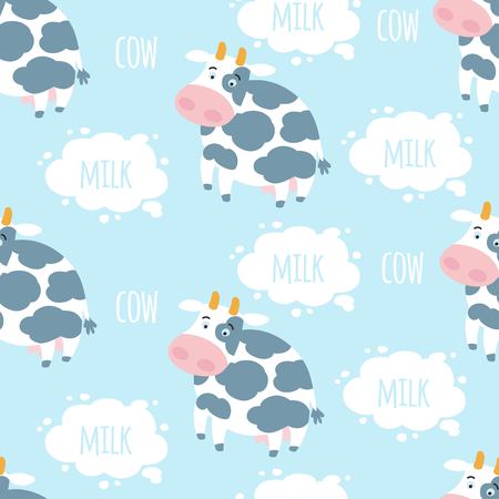 Cow and milk vector seamless pattern. Farm backgroundのイラスト素材