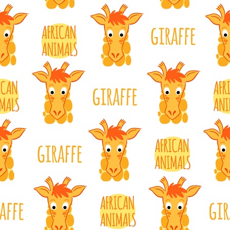 Giraffe orange with lettering on a white background isolated. African animals vector seamless patternのイラスト素材