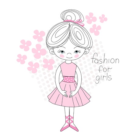 Ballerina gently pink color flowered vector illustration, T-shirt girl designのイラスト素材