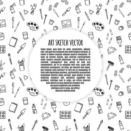 Artist tools sketch hand drawn frame vector white and black vector. Art background.のイラスト素材