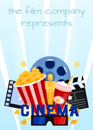 Cinema vector illustration.Popcorn, drinks , film strip and ticket.のイラスト素材