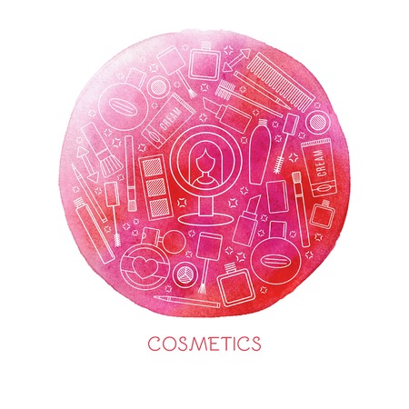 Frame make up and cosmetics set. background fashionのイラスト素材