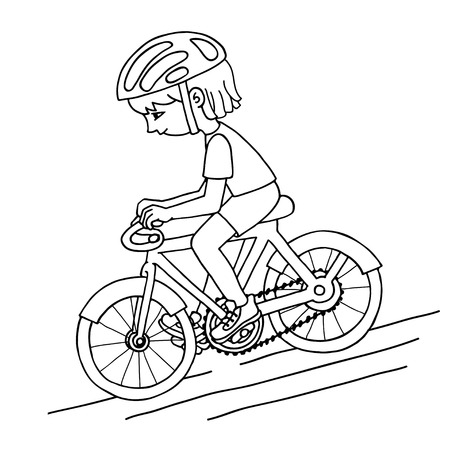 Edit girl on a bicycle contour drawing. Healthy lifestyle background.のイラスト素材
