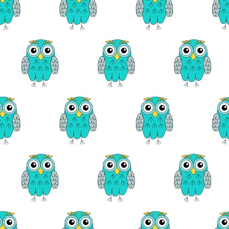 Owlet turquoise vector seamless pattern. vector illustration owl.のイラスト素材