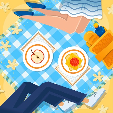 Girl and boy at the picnic illustrationのイラスト素材