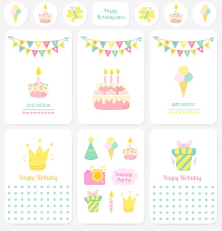 Happy Birthday cards, notes. Party Birthday backgroundのイラスト素材