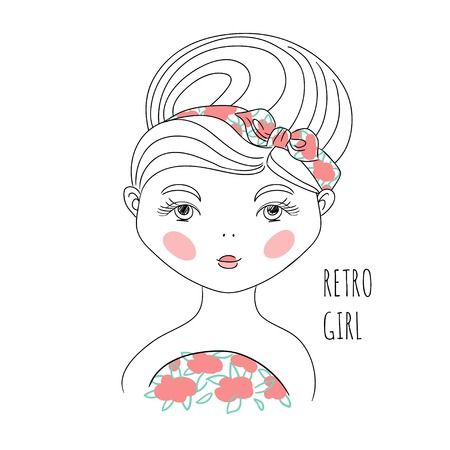 Retro girl vector illustration, T-shirt girl designのイラスト素材