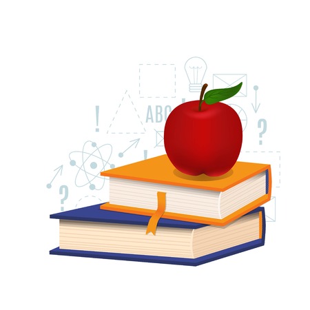 Book and apple vector illustration. Back to school backgroundのイラスト素材