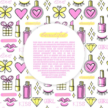 Fashion patch badges frame vector isolated on white background. Beauty backgroundのイラスト素材