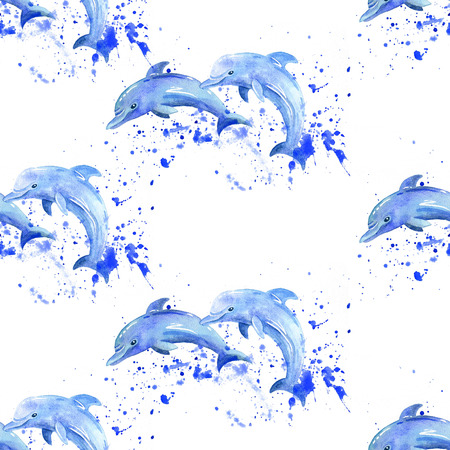 Dolphin watercolor raster seamless pattern.の写真素材