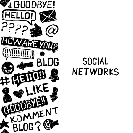 Social media icons sketch vector set. Social media doodle backgraund.のイラスト素材