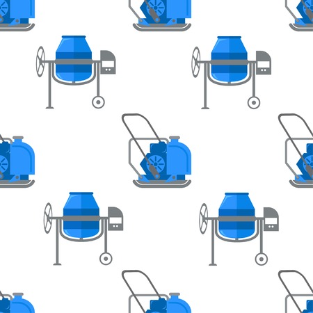 Concrete mixer and vibrating plate vector seamless pattern. Building equipment. Construction toolのイラスト素材