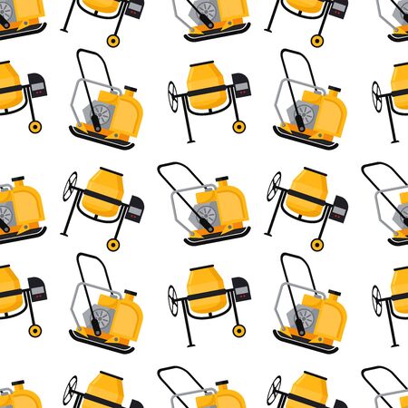 Construction Equipment vector seamless pattern. vibrating rammer and concrete mixer,のイラスト素材