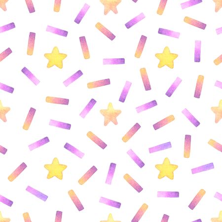 confetti and star hand painted watercolor seamless pattern.の写真素材