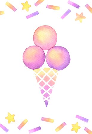 Happy Birthday ice hand painted watercolor card.の写真素材