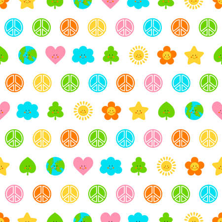 Peace flat vector seamless pattern. Multicolored Peaceful backgroundのイラスト素材