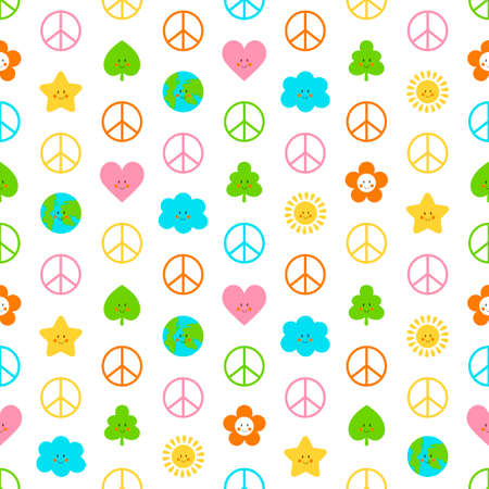 Peace flat vector seamless pattern. Multicolored Peaceful backgroundのイラスト素材